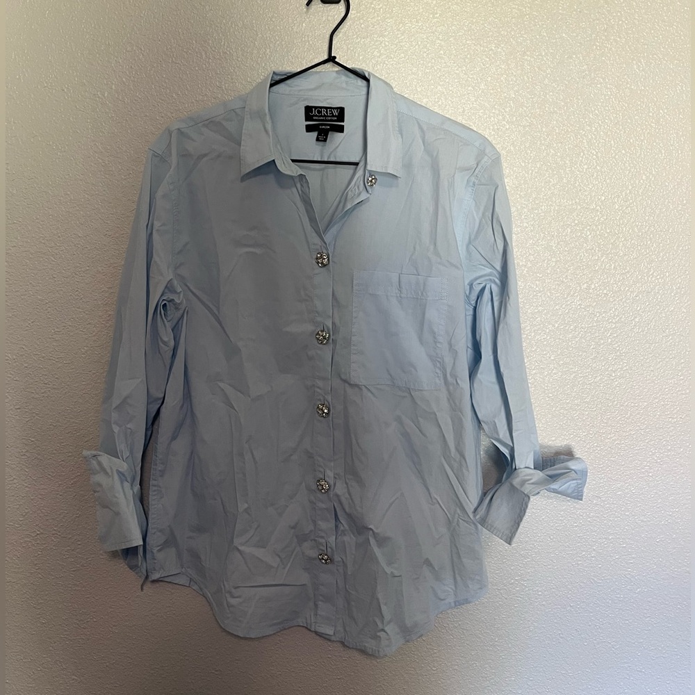 J. Crew Light Blue Button Down with Jeweled Buttons